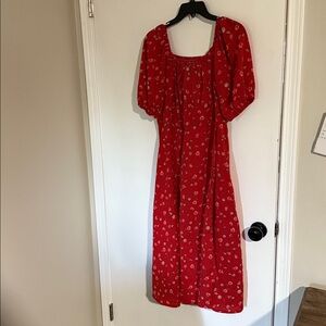 Red Floral Midi Dress
